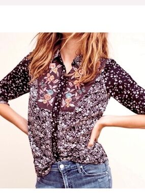 Anthropologie Floreat Embroidered Farfalla Button Down Shirt 4P